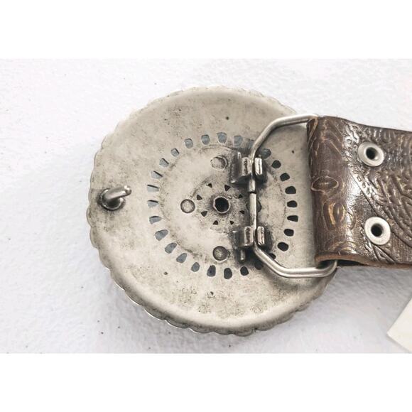 Fossil Brown Embossed Tooled Leather Western Belt Womens Medium Boho - Picture 2 of 8